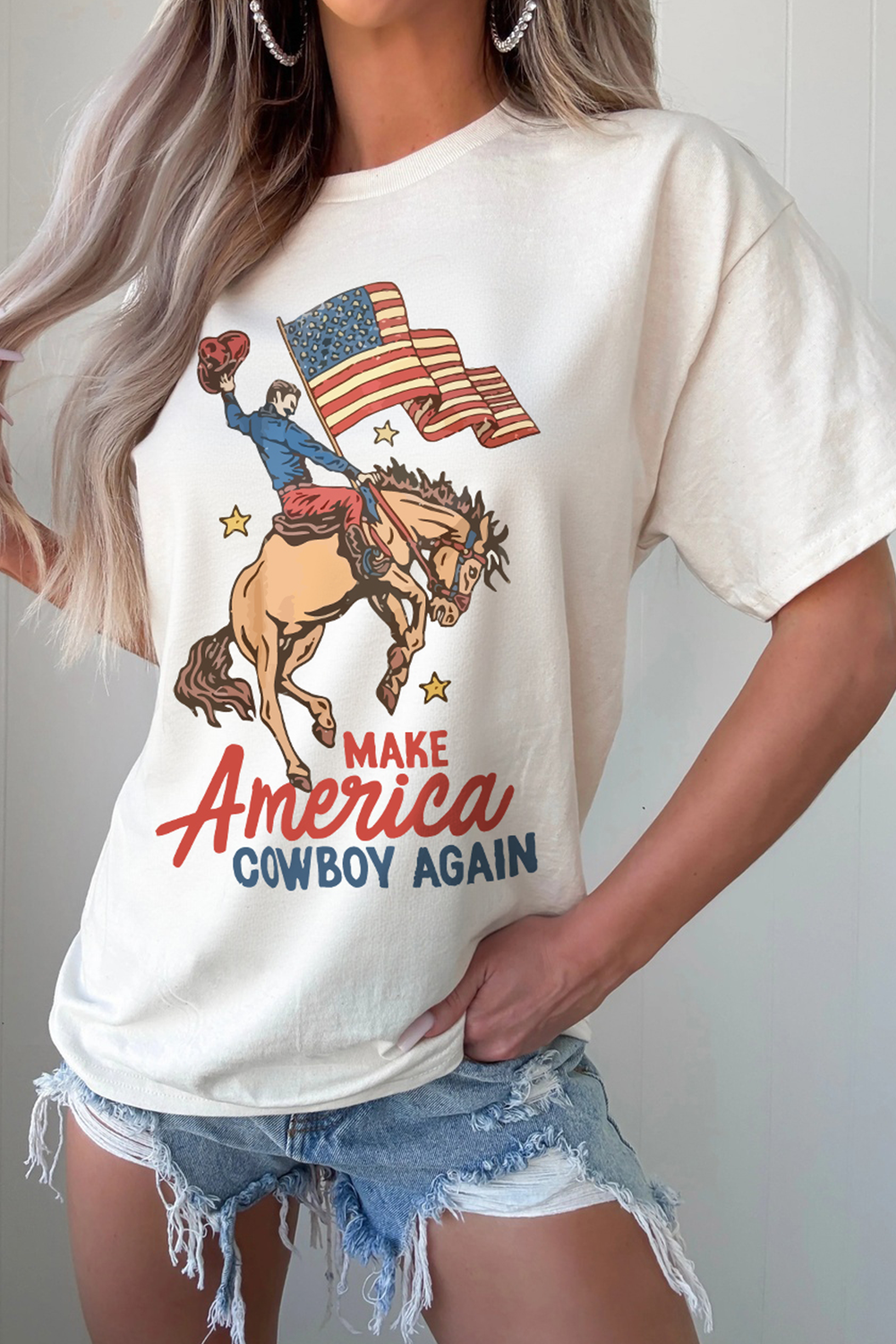 MAKE AMERICAN COWBOY AGAIN Graphic Crewneck Tee