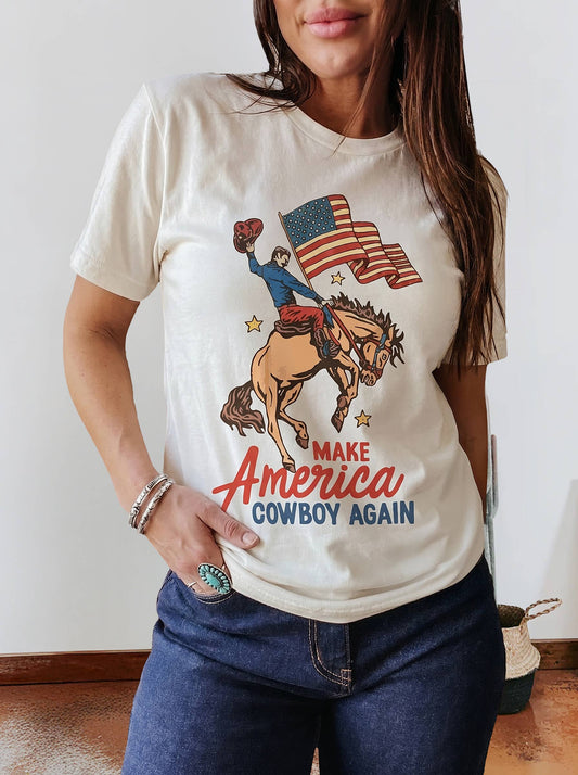 MAKE AMERICAN COWBOY AGAIN Graphic Crewneck Tee