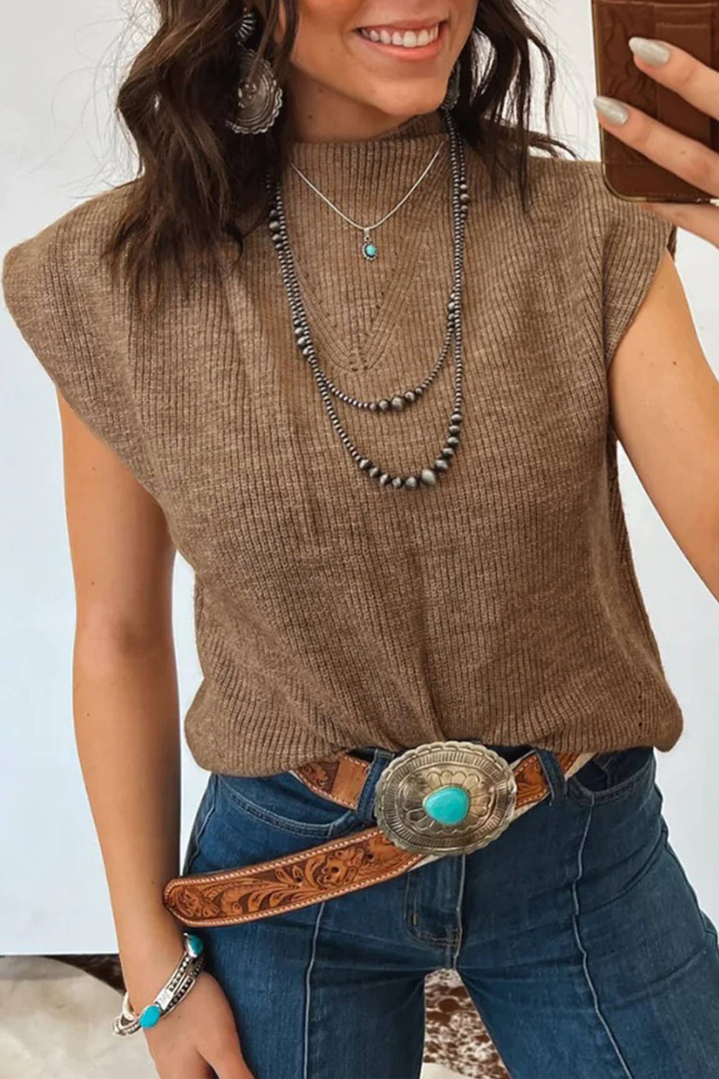 LDC Solid Ribbed Knit Mock Neck Loose Sleeveless Sweater