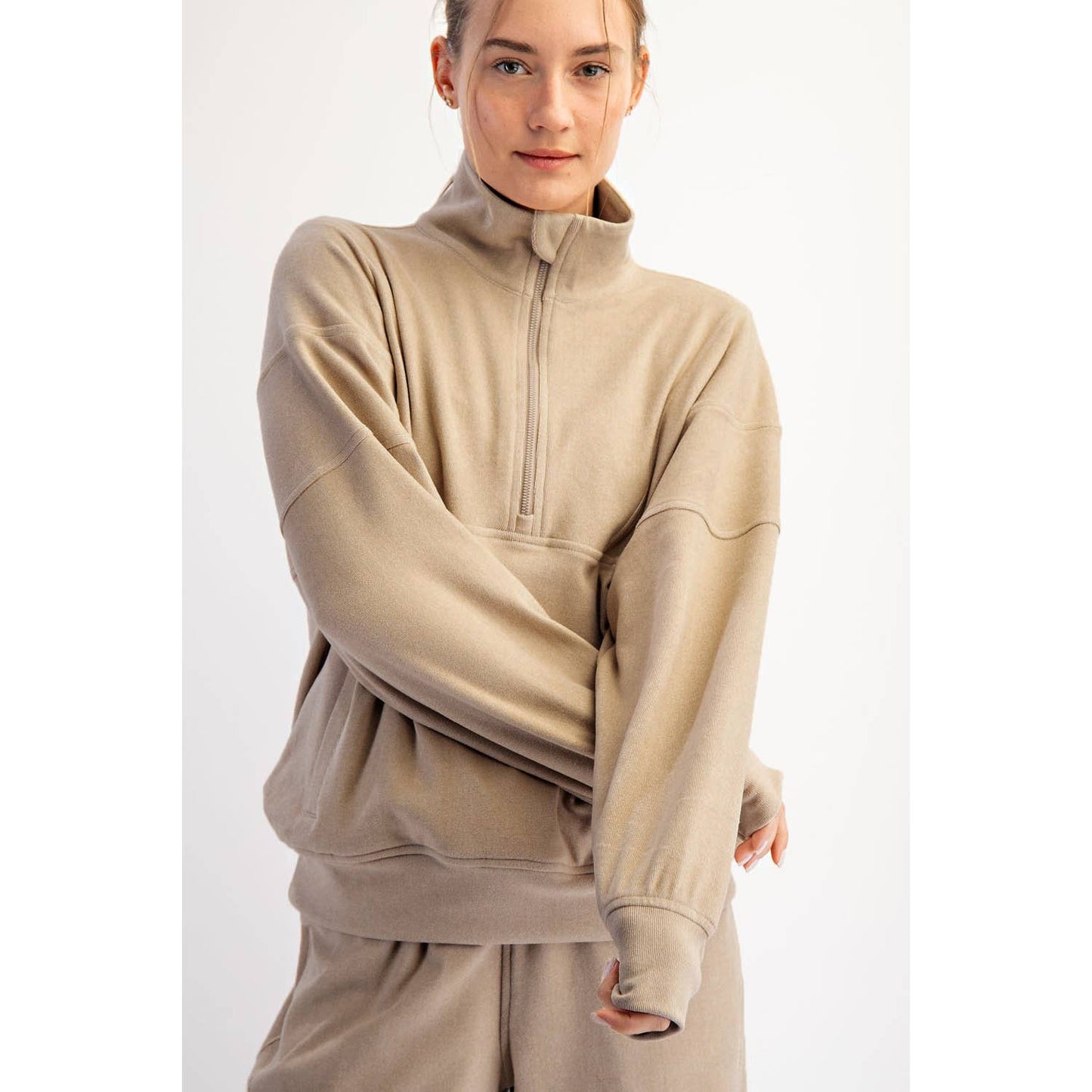 BRUSHED RIB QUARTER ZIP PULLOVER