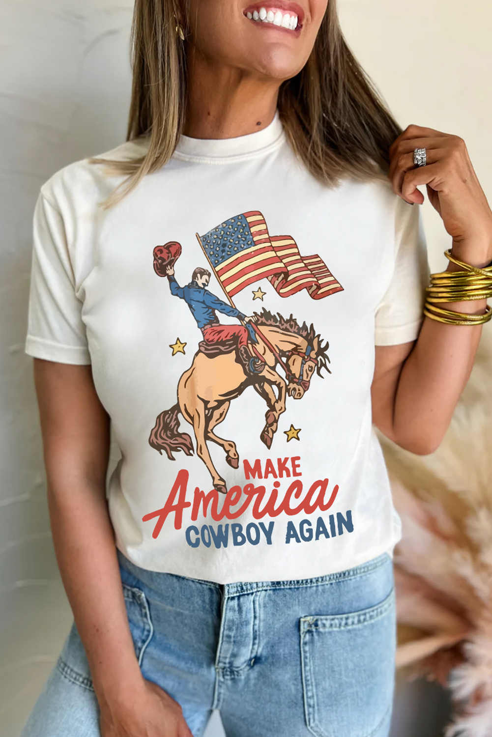 MAKE AMERICAN COWBOY AGAIN Graphic Crewneck Tee