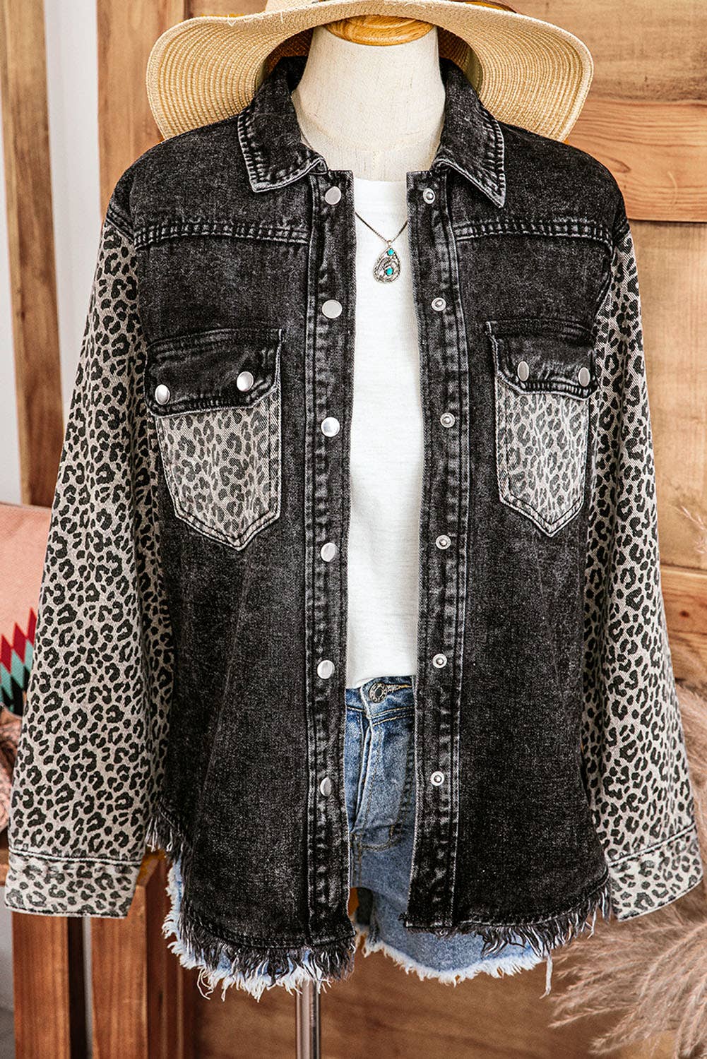 Western Leopard Denim Jacket