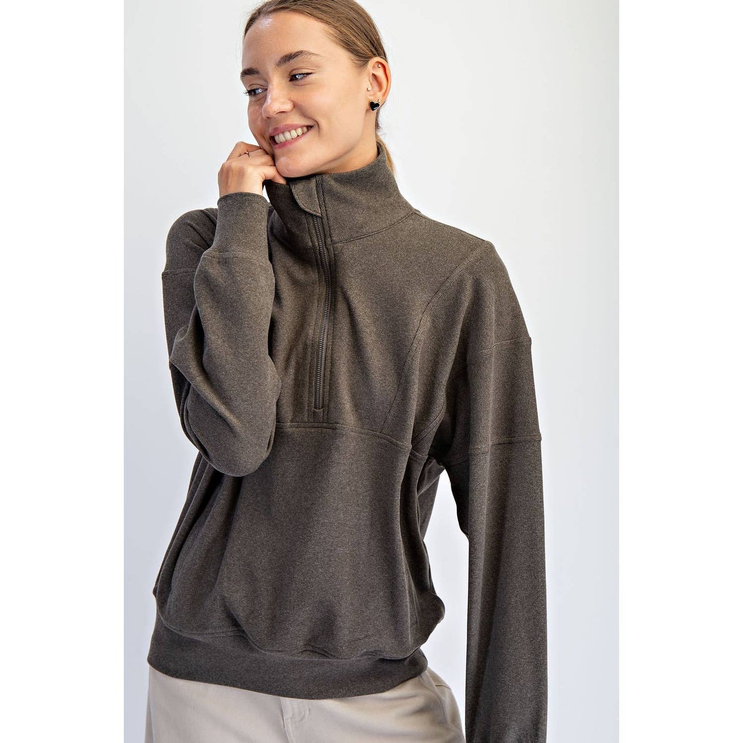 BRUSHED RIB QUARTER ZIP PULLOVER
