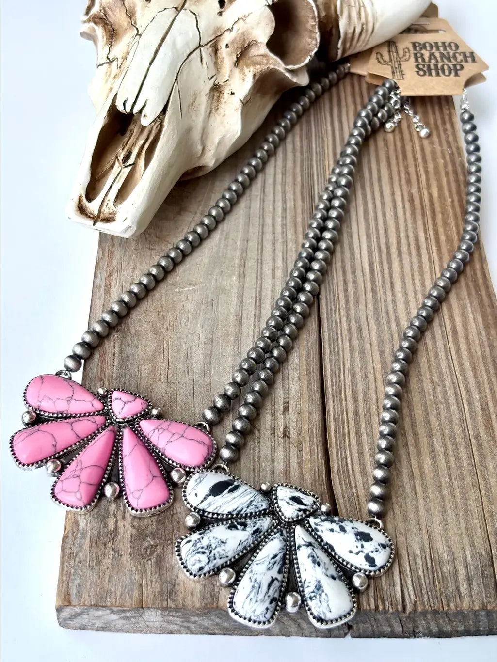Western Squash Blossom Pendant w/ Navajo Pearl Bead Necklace