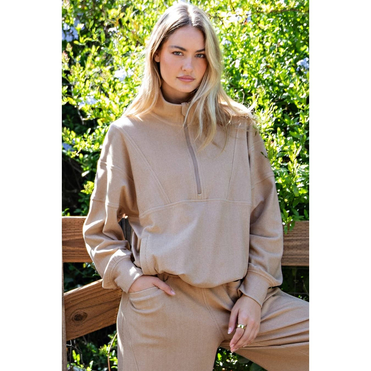 BRUSHED RIB QUARTER ZIP PULLOVER
