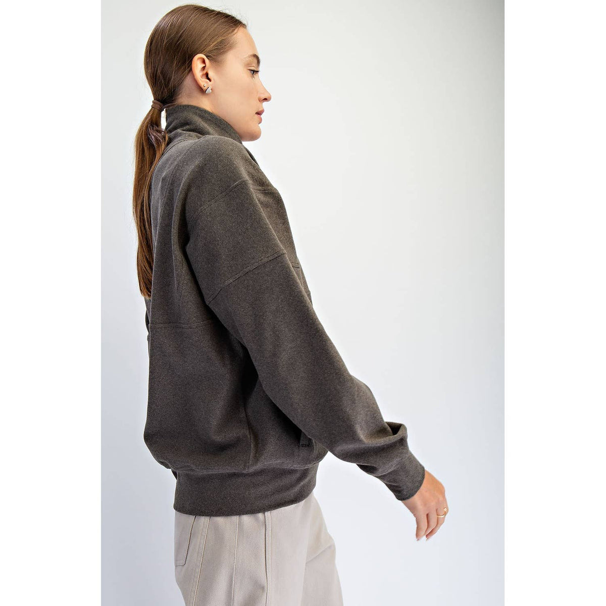 BRUSHED RIB QUARTER ZIP PULLOVER