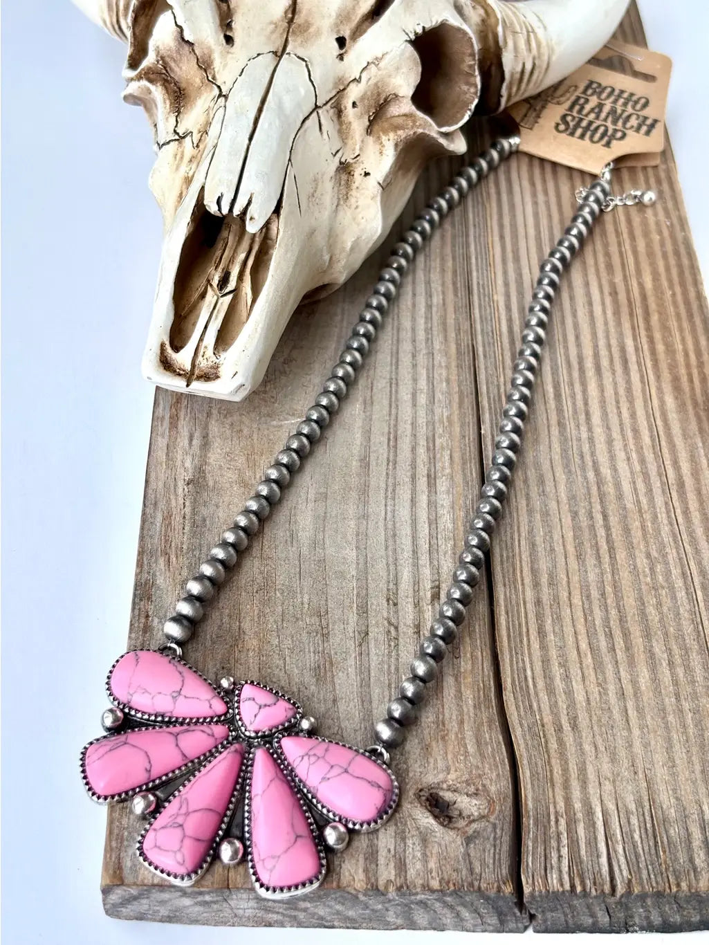 Western Squash Blossom Pendant w/ Navajo Pearl Bead Necklace