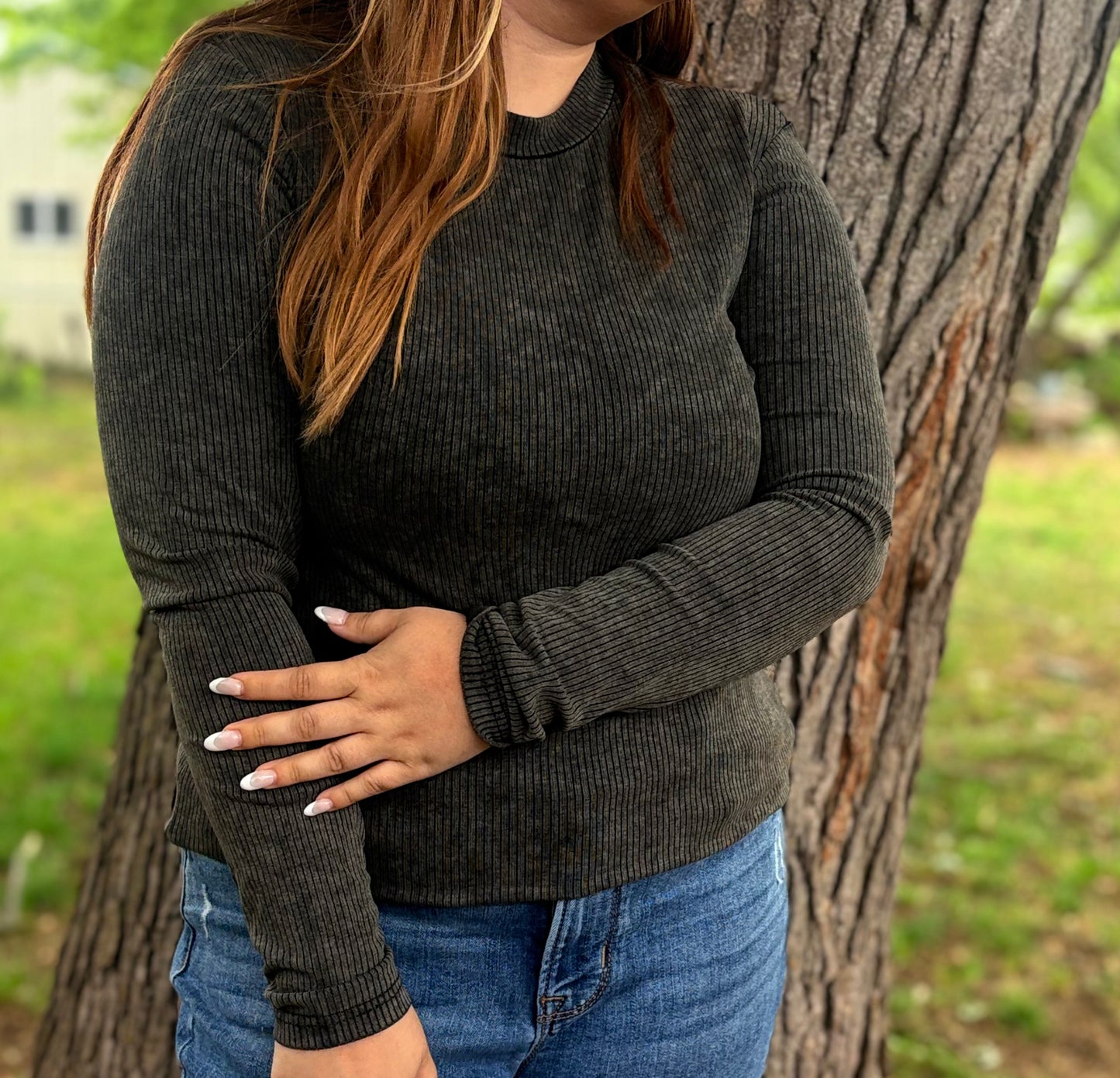 Gunmetal Ribbed long sleeve