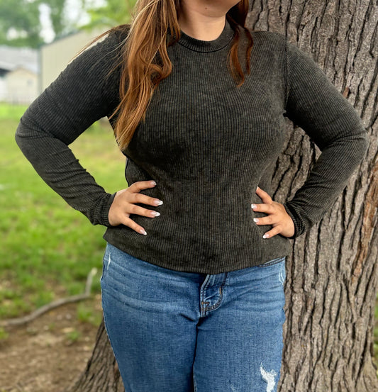 Gunmetal Ribbed long sleeve