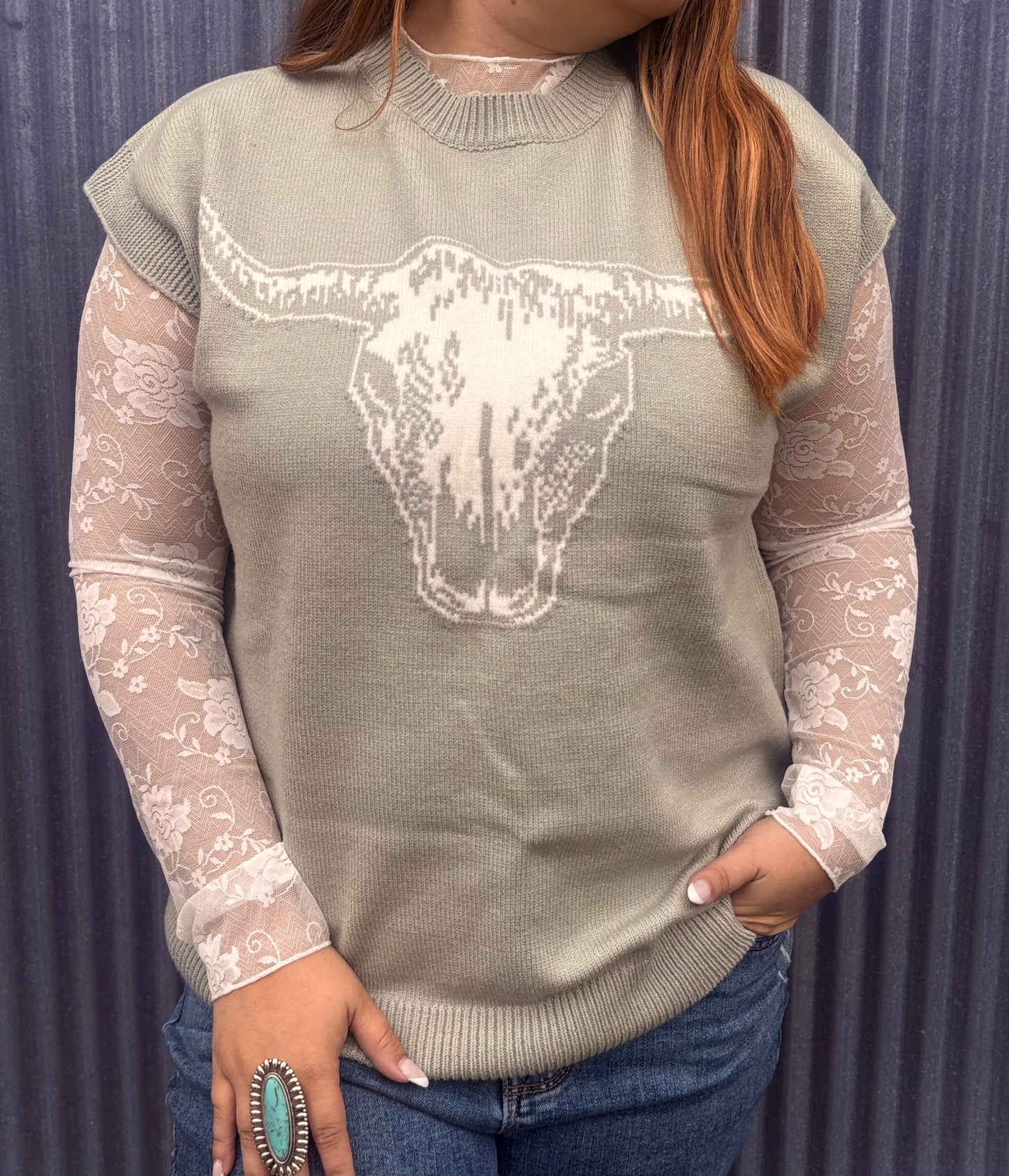 Silver Spur Longhorn sweater vest top