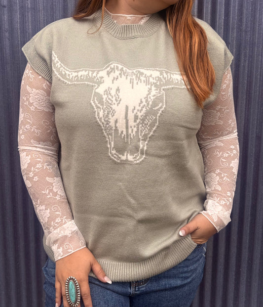 Silver Spur Longhorn sweater vest top