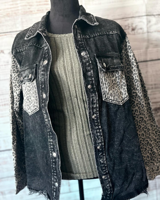 Western Leopard Denim Jacket