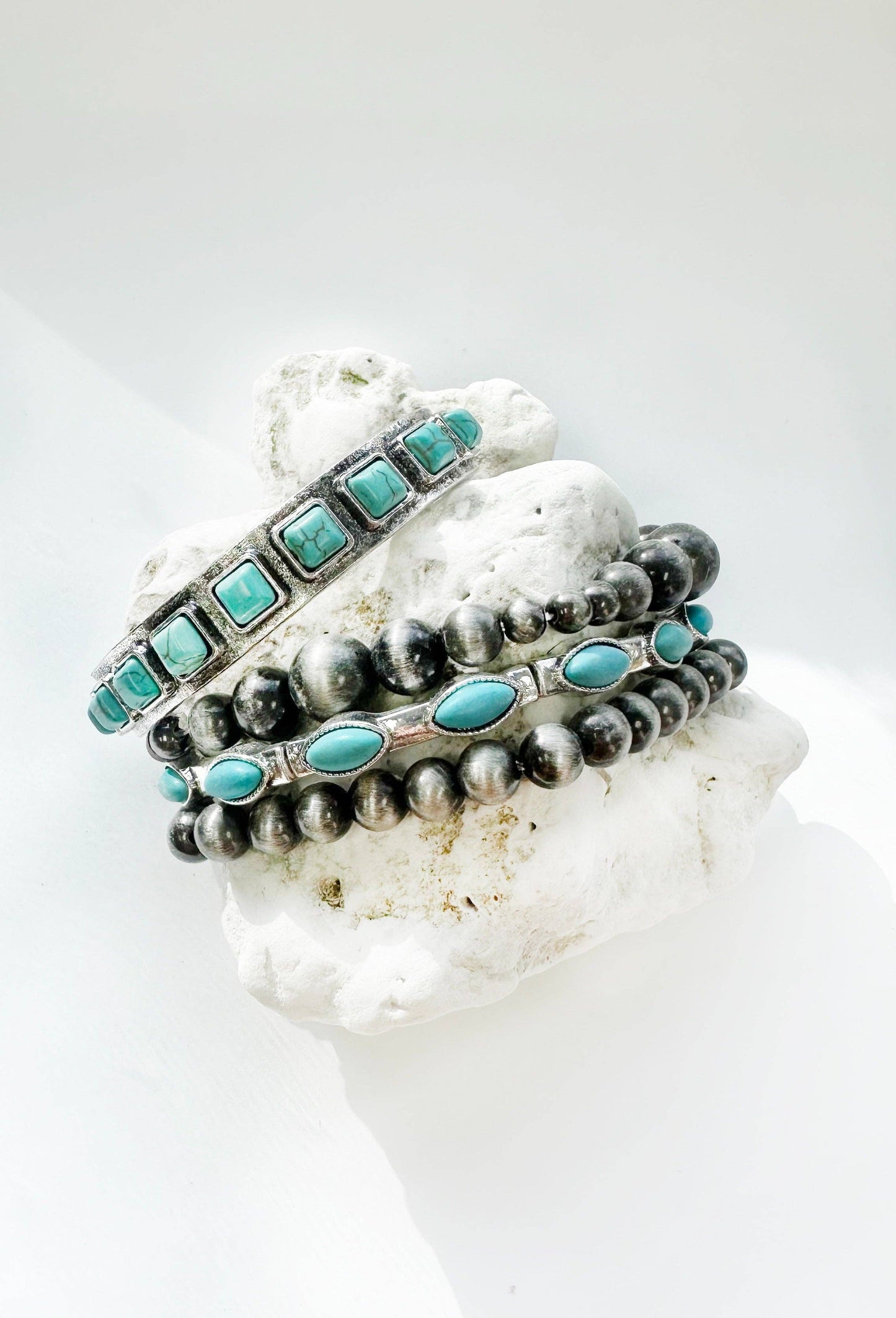 Turquoise Trail 4 Strand Bracelet Stack.