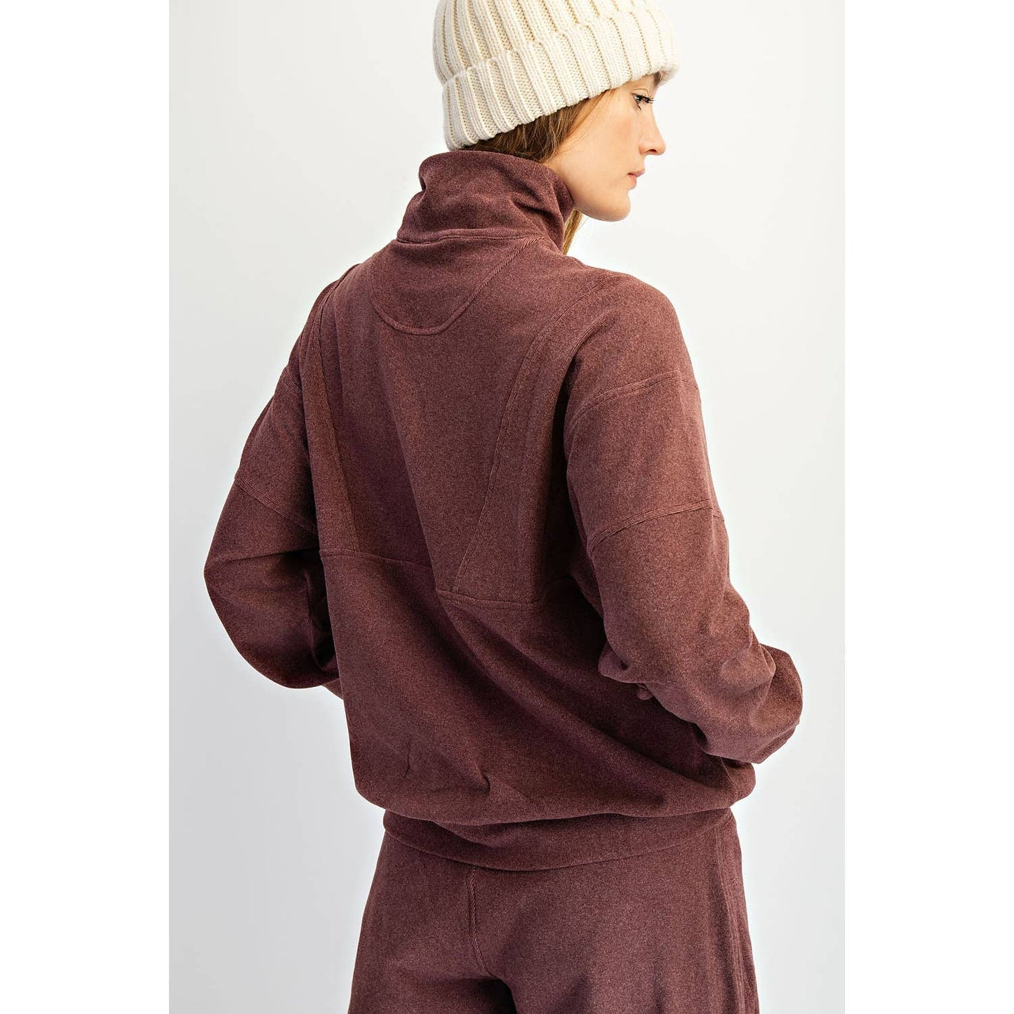 BRUSHED RIB QUARTER ZIP PULLOVER