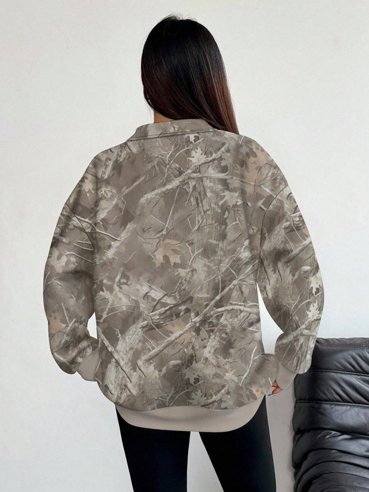 Oversized Woodland Camo Half Zip Pullover Sweatshirt