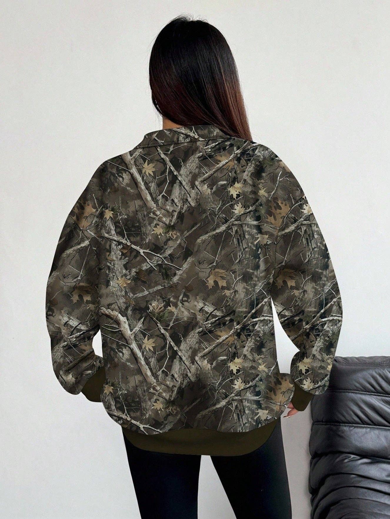 Oversized Woodland Camo Half Zip Pullover Sweatshirt