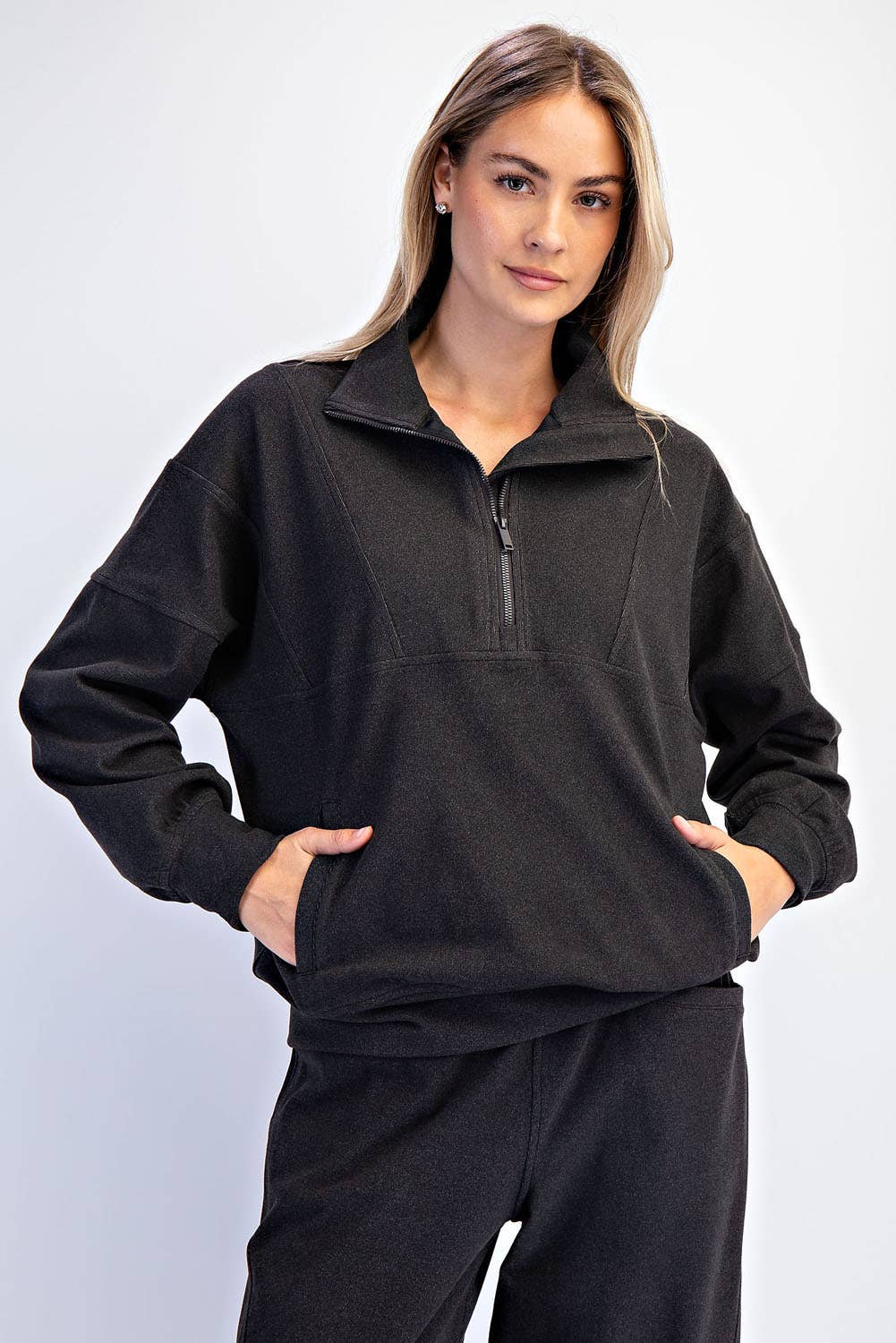 BRUSHED RIB QUARTER ZIP PULLOVER