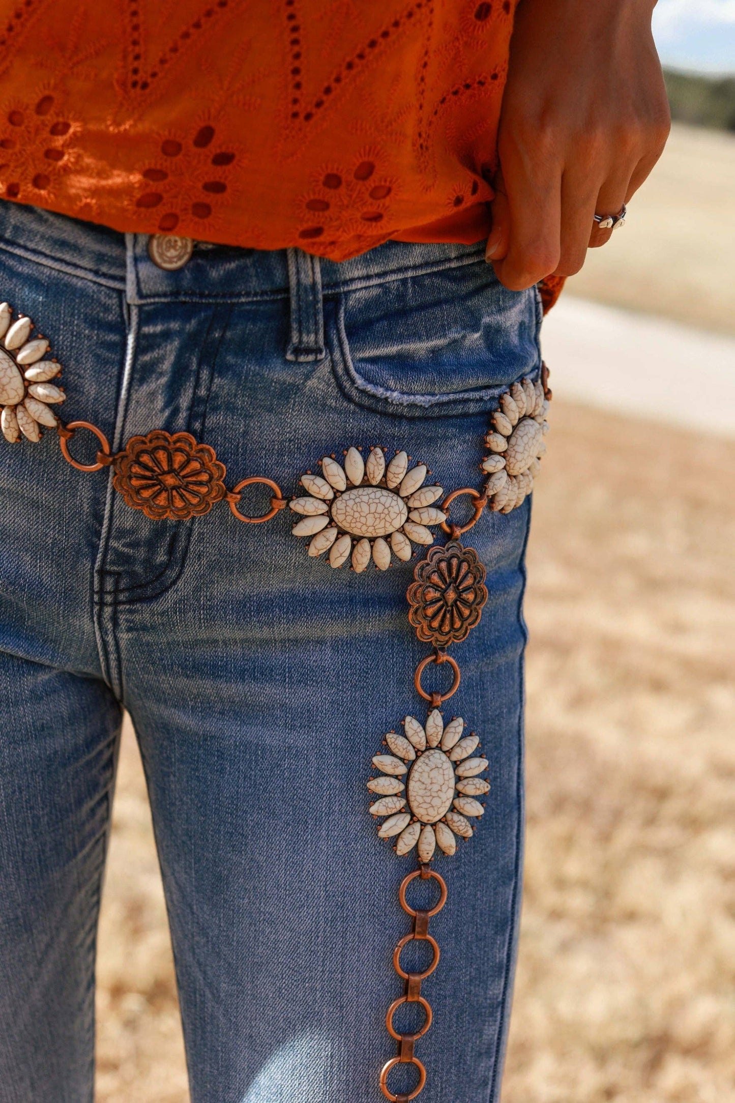 Forever Chasing Cowboys Copper Cream Concho Belt