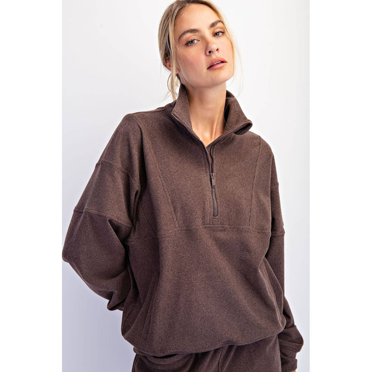 BRUSHED RIB QUARTER ZIP PULLOVER